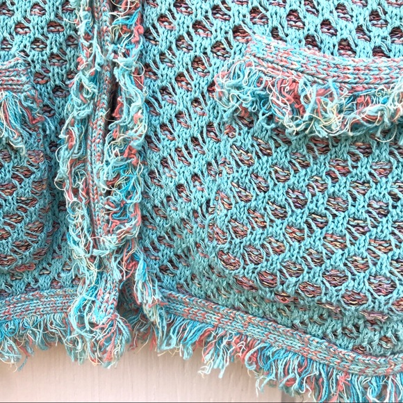 Relais Knitwear Turquoise and Lavender Fringe Cardigan - Picture 4 of 11